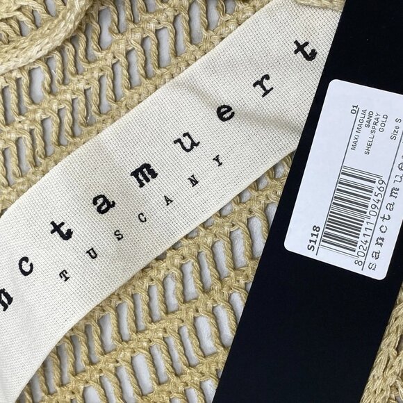 Sanctamuerte Women's Long Mesh Maxi Sweater Size S Sand Shell/Gold – V-Neck, - Picture 3 of 9